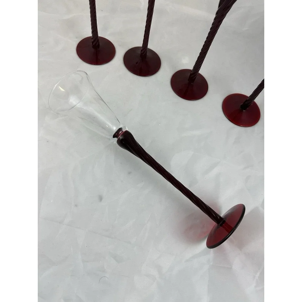Bombay Wine Glasses Tall Twisted Ruby Red Stem 13
